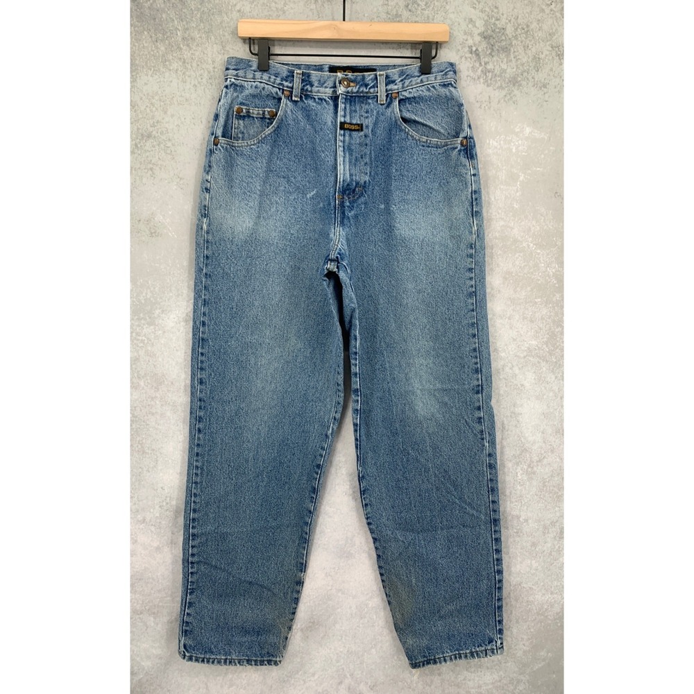 Vintage Boss Jeans Mens 30x31 Blue Baggy Tapered Distressed Made USA (Tag 32)
